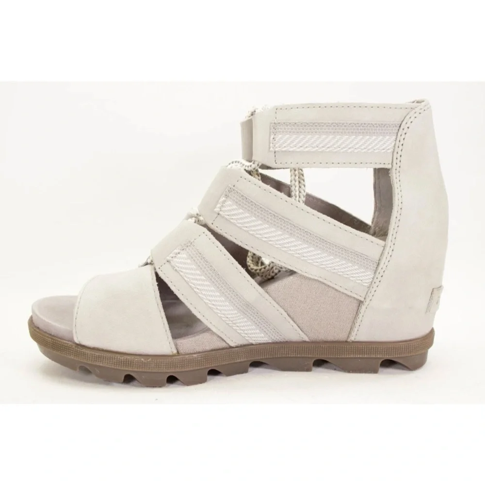 Sorel Joanie Womens Size US 9 Lace Wedge Sandals Saddle Ash Grey Peep Toe Shoes - Picture 5 of 11